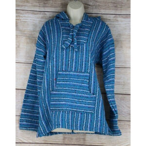 El Paso Adult Size Medium Saddle Blanket Baja Pullover Hoodie Drawstring Blue